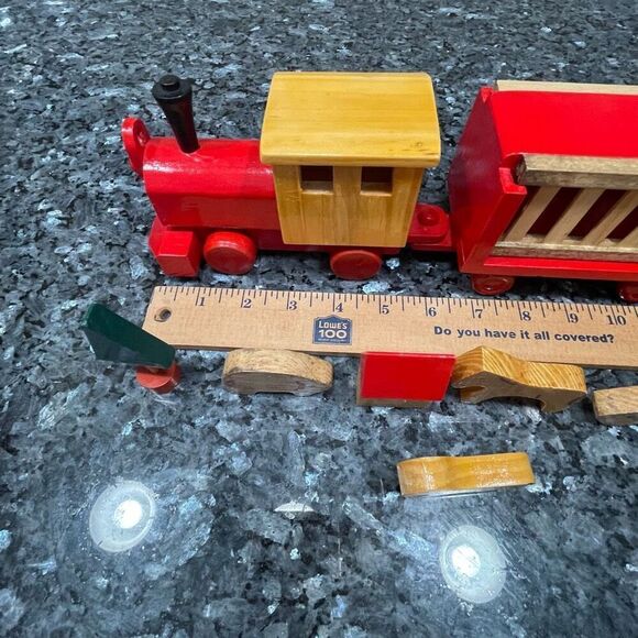 Kurt S. Adler 24” Wooden Circus Train Set – 4 Cars, 12 Play Pieces – Vintage Hol - Picture 12 of 12